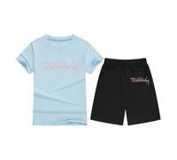 Tuta Neonato 2 Pezzi Abbigliamento Set per Bambini Estivi Estate Vestiti Outfit Il Tempo Libero Stampa Righe Estive T Shirt Manica Corta e Pantaloncini Ragazze 1-4 Anni