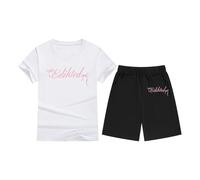 Tuta Neonato 2 Pezzi Abbigliamento Set per Bambini Estivi Estate Vestiti Outfit Il Tempo Libero Stampa Righe Estive T Shirt Manica Corta e Pantaloncini Ragazze 1-4 Anni