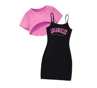Tuta Neonato 2 Pezzi,Tinta Unita Abbigliamento Set Completo Bambina Estate T-Shirt Maniche Corte Ricamate per Festa Casual Sportiva Regalo Ragazze Compleanni