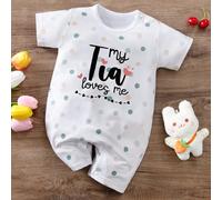 Tuta neonato a maniche corte con grafica "Mia cravatta mi ama", in tessuto comodo per uso casual interno ed esterno, estivo, adatto per Natale 6-9M,9-12M,12-18M,1-3M,3-6M,0-3MFumetto,GeometricoTessuto