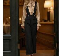 Tuta nera da donna con scollo a V profondo, vita arricciata e pannello frontale, elegante e sofisticata, adatta come outfit per insegnanti, per la Festa dell'Indipendenza, in autunno L,M,S,XLBlocchi d