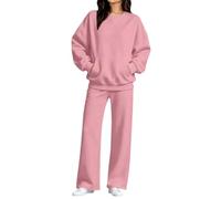Tuta oversize da donna, 2 pezzi, con tasche e gamba larga | Set da donna girocollo a maniche lunghe con felpa e pantaloni larghi in tinta unita