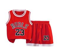 Tuta per feste da uomo e ragazzo, 2 pezzi, da basket, in rete, per bambini, Colore: rosso, 5-6 Anni