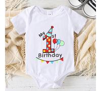Tuta per neonato con stampa della prima lettera di compleanno per ragazzi, maniche corte , carino, adatto per la primavera e l'estate 6-9M,9-12M,12-18M,18-24M,1-3M,3-6MFumetto,Geometrico,Lettere,Piant