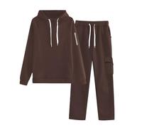 Tuta per pantaloni da donna, set da 2 pezzi, con cappuccio e pantaloni cargo, tinta unita, calda, elastica, comoda, per il tempo libero, casual, con tasche e coulisse, S-3Xl