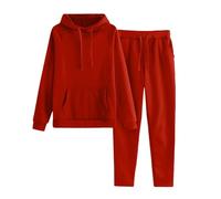 Tuta per pantaloni da donna, set da 2 pezzi, con cappuccio e pantaloni da jogging in tinta unita, calda, morbida, comoda, sportiva, per attività all'aperto, corsa, allenamento, corsa, pantaloni con