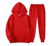 Tuta per ragazze e ragazzi, tinta unita, in pile, con cappuccio e fondo da jogging, tuta da corsa, set completo da palestra per bambini, abbigliamento sportivo alla moda per bambini, Rosso, 13-14