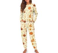 Tuta Pigiama Donna Due Pezzi con Cordino Maniche Lunghe Pantaloni Halloween Pigiama Morbido e Comodo per Notti di Relax e Sonno Rilassante