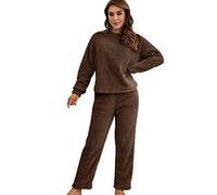 Tuta Pile Donna Completa Elegante Set Homewear Larga Oversize Tracksuit Taglie Forti Casual Due Pezzi Lunga Comode Morbida Caffè L
