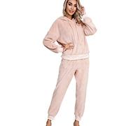 Tuta Pile Donna Completa Tuta Casa Donna Set Tuta Homewear Larga Oversize Tracksuit Donna Manica Lunga Tute Larghe Donna Taglie Forti Tuta Casual Due Pezzi Lunga Lunghe Signora Comode Morbida Rosa L