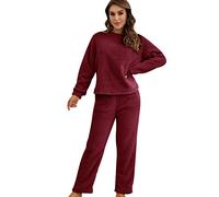 Tuta Pile Donna Completa Tuta Casa Elegante Donna Set Tuta Homewear Larga Oversize Tracksuit Donna Tute Larghe Donna Taglie Forti Tuta Casual Due Pezzi Lunga Lunghe Signora Comode Morbida Rosso L