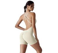 Tuta posteriore di bellezza con cinturino nudo Tuta corta da yoga in un unico pezzo da donna che corre tuta da fitness for esercizi comoda e semplice sollevamento dell'anca alla moda(WHITE,XL)
