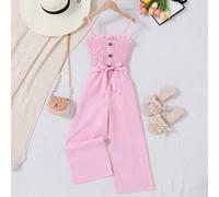 Tuta Salopette Con Pettorina Arricciata, Cintura In Vita E Bretelle Per Ragazze Adolescenti A Tinta Unita 8Y,9Y,10Y,11Y,12YPoliestere