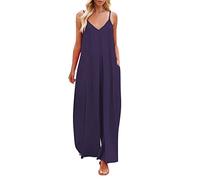 Tuta Salopette Donna Estiva Ragazza Pagliaccetto Moda Pantaloni Bavaglino Jumpsuit Hippie Cinturino Eleganti Cotone Lino Pagliaccetti Sling Senza Maniche Pantaloni Sciolto Pagliaccetti Overall