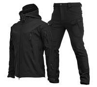 Tuta slim fit da uomo morbida giacca rigida tinta unita e mimetica giacca e pantaloni antivento e antipioggia vestito spurgo abiti da uomo, Nero , L