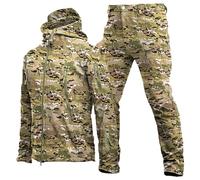 Tuta slim fit da uomo morbida giacca rigida tinta unita e mimetica giacca e pantaloni antivento e antipioggia vestito spurgo abiti da uomo, Mimetico, L