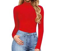 Tuta sportiva da donna, lunga e aderente, per yoga, body elasticizzato, a maniche lunghe, body con tutina sportiva, tuta da yoga, tuta da allenamento, abbigliamento sportivo, Colore: rosso, S