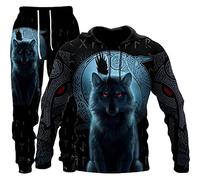 Tuta sportiva da uomo (2 pezzi), motivo 3D con leone/tigre/lupo, casual, adatta per jogging, allenamenti, sport (lupo (wolf3), 3XL)