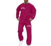 Tuta sportiva da uomo, 2 pezzi, per il tempo libero, taglie forti, tuta da jogging, girocollo, felpa e pantaloni da jogging, set di tuta invernale per adolescenti, ragazzi e streetwear, rosa intenso
