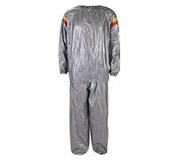 Tuta sportiva da uomo, colore nero, da donna, in 2 pezzi, per sauna, per dimagrire, unisex, girocollo, per jogging, atletica, tuta da corsa, tuta con elastico in vita, argento, XXXL