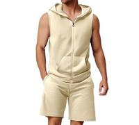 Tuta Sportiva da Uomo Palestra 2 Pezzi Gilet Muscolare e Pantaloncini Set con Cappuccio Canotta Spiaggia Joggers Top Casual Corsa di Estive Senza Maniche Giubbino Smanicato Bodybuilding