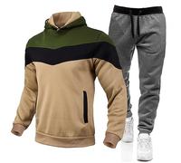 Tuta sportiva da uomo, set da due pezzi, alla moda, patchwork, pantaloni per il tempo libero, per uomo in inverno, soldati occidentali, cachi, L