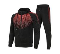 Tuta sportiva da uomo, slim fit, tuta sportiva da uomo, 3 pezzi, per il tempo libero, con stampa tuta da jogging, autunno e inverno, tuta fitness in velluto, con cappuccio, set sportivo per attività