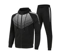 Tuta sportiva da uomo, slim fit, tuta sportiva da uomo, 3 pezzi, per il tempo libero, con stampa tuta da jogging, autunno e inverno, tuta fitness in velluto, con cappuccio, set sportivo per attività