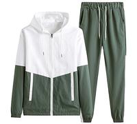 Tuta sportiva da uomo, taglia 4Xl, set 2 pezzi, a maniche lunghe, con cappuccio, con cerniera, jogging, oversize, con tasche e coulisse, a blocchi di colore, per il tempo libero, taglie M-6Xl, verde