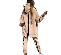 Tuta Sportiva Donna Set Ginnastica Larga Oversize Palestra Completa Tracksuit Due Pezzi Casa Lunga Sport Taglie Forti Signora Cachi XL