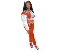 Tuta Sportiva Donna Stile Baseball Due Pezzi, Giacca con Stampa a Lettere e Pantaloni Jogger, Set Autunno Inverno per un Look Americano