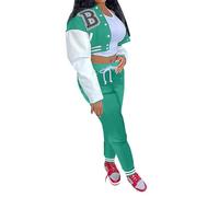 Tuta Sportiva Donna Stile Baseball Due Pezzi, Giacca con Stampa a Lettere e Pantaloni Jogger, Set Autunno Inverno per un Look Americano
