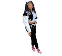 Tuta Sportiva Donna Stile Baseball Due Pezzi, Giacca con Stampa a Lettere e Pantaloni Jogger, Set Autunno Inverno per un Look Americano