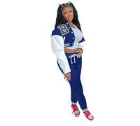 Tuta Sportiva Donna Stile Baseball Due Pezzi, Giacca con Stampa a Lettere e Pantaloni Jogger, Set Autunno Inverno per un Look Americano