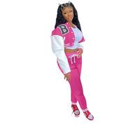 Tuta Sportiva Donna Stile Baseball Due Pezzi, Giacca con Stampa a Lettere e Pantaloni Jogger, Set Autunno Inverno per un Look Americano