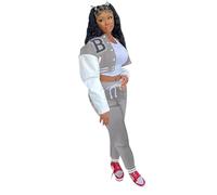 Tuta Sportiva Donna Stile Baseball Due Pezzi, Giacca con Stampa a Lettere e Pantaloni Jogger, Set Autunno Inverno per un Look Americano
