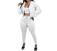 Tuta Sportiva Donna Tre Pezzi, Felpa con Cappuccio con Zip, Gilet e Pantaloni, Set Completo e Alla Moda per l'Autunno l'Inverno