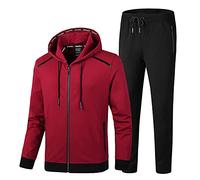 Tuta Sportiva Moda Uomo Tuta da Jogging da 2 Pezzi Completo Felpa con Cappuccio a Maniche Lunghe e Pantaloni Tute da Ginnastica Casual Full Zip Abbigliamento Sportive Taglie Forti Rosso A 9XL