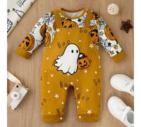 Tuta stampata con zucca di Ognissanti, fantasma e ragnatela per bambini e bambine, costume da indossare dentro e fuori casa 6-9M,9-12M,12-18M,1-3M,3-6MAnimale,Geometrico,Halloween,Frutta & verduraPoli