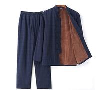 Tuta Tang da uomo Kung Fu Tuta da Combattimento Manica Lunga Uniformi Autunno e Inverno Plus Velluto Tradizionale Abbigliamento Cinese ispessito Calore Tai Chi Tuta Hanfu Cappotto Pantaloni, Blu, L