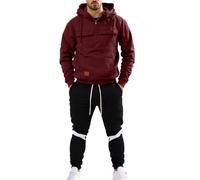 Tuta termica da uomo casual da uomo, vestibilità aderente, per uso quotidiano, stile rilassato con cerniera e cappuccio, perfetto per autunno inverno allenamento attivo quotidiano, Rosso, L