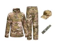 Tuta Uniforme Mimetica per Bambini Tuta a Maniche Corte Tuta da Campeggio all'aperto Uniforme da Combattimento Militare Camicia a Maniche Lunghe Tattica Pantaloni Campo Estivo 110-190 (Cam A,160)
