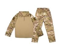 Tuta Uniforme Mimetica per Bambini Tuta a Maniche Corte Tuta da Campeggio all'aperto Uniforme da Combattimento Militare Camicia a Maniche Lunghe Tattica Pantaloni Campo Estivo 110-190 (Khaki A,150)