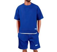 Tuta Uomo Completa Estiva Corto Eleganti Due Pezzi Waffle Maglietta a Maniche Corte + Pantaloni Corti Largo Set in Cotone Morbido e Comodi Tuta da Ginnastica con Scollo Tondo Completo Sportivo S-5XL