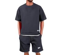 Tuta Uomo Completa Estiva Corto Eleganti Due Pezzi Waffle Maglietta a Maniche Corte + Pantaloni Corti Largo Set in Cotone Morbido e Comodi Tuta da Ginnastica con Scollo Tondo Completo Sportivo S-5XL