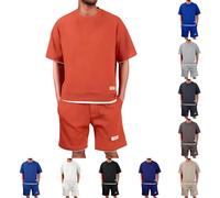Tuta Uomo Completa Estiva Corto Eleganti Due Pezzi Waffle Maglietta a Maniche Corte + Pantaloni Corti Largo Set in Cotone Morbido e Comodi Tuta da Ginnastica con Scollo Tondo Completo Sportivo S-5XL