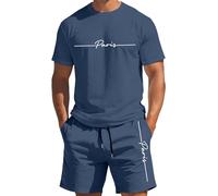 Tuta Uomo Completa Estiva Due Pezzi Paris Firmate Completo Girocollo T-Shirt a Maniche Corte e Pantaloncini con Tasche Coulisse Set Completino Morbido Comodo Taglio Classico per Jogging e Palestra