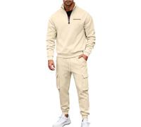 Tuta Uomo Completa Tinte Unite, Tuta Invernale Uomo Classic, Felpe Senza Cappuccio a Listino E Pantaloni ; Fitness Completo con Tasche - 2 Pezzi Moda Beige M