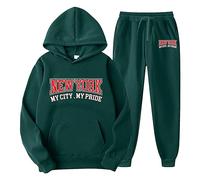 Tuta Uomo Completa - Tute alla Moda da Uomo Set 2 Pezzi a Maniche Lunghe con Stampa di Lettere in Pile con Cappuccio e Pantaloni Abito da Sposo Completo