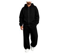 Tuta Uomo Pile Zip Cappuccio 2 Pezzi Gamba Larga Comoda Casual | Design zip completo fodro pile con taglio gamba larga, questa tuta cappuccio 2 pezzi porta vibe calda disinvolta per quotidia